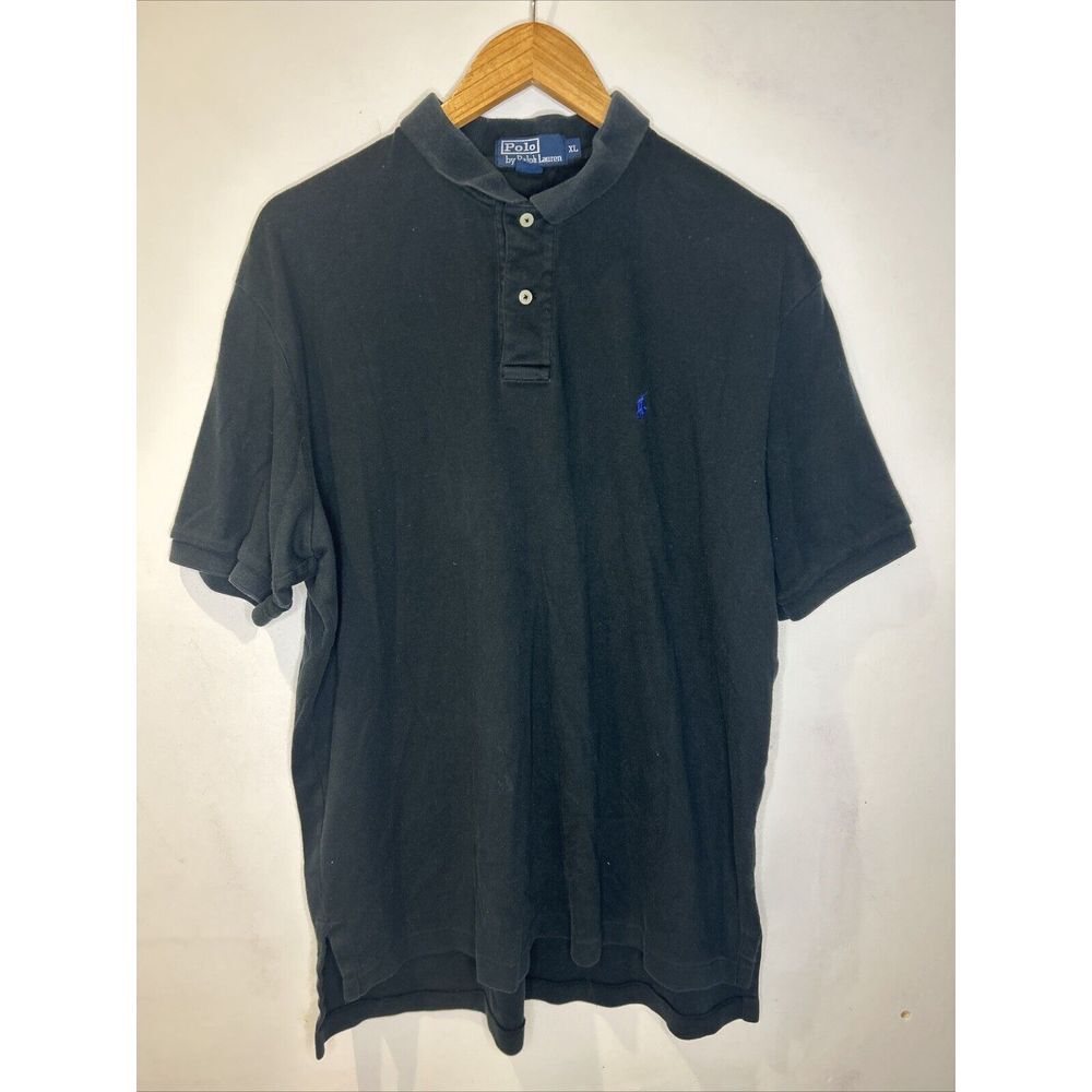 Polo Ralph Lauren Soft Shirt Mens XL  Black Cotton Short Sleeve Golf- Blue Logo‎